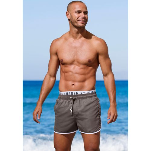 Badeshorts COPENHAGEN STUDIOS, Herren, Gr. XXL (58/60), N-Gr, grau, Recycling-Polyester, unifarben mit Farbeinsätzen, Badehosen, mit elastischem Bund