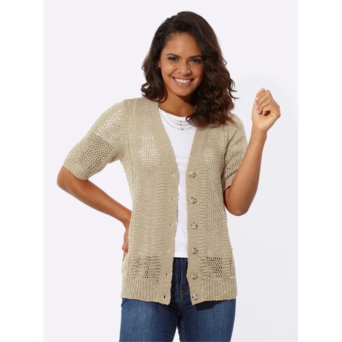 Strickjacke CASUAL LOOKS, Damen, Gr. 42, beige (sand), 100% Polyacryl, unifarben, Kurzarm, Strickjacken