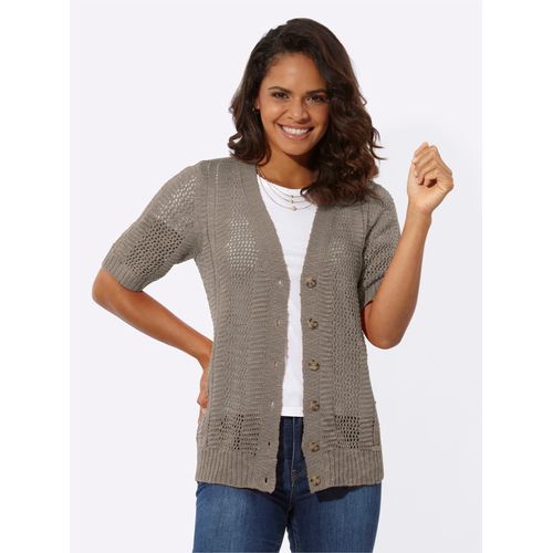 Strickjacke CASUAL LOOKS, Damen, Gr. 42, grau (taupe), 100% Polyacryl, unifarben, Kurzarm, Strickjacken