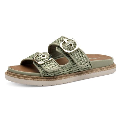 Pantolette TAMARIS, Damen, Gr. 39, grün (mintgrün), Textil, modisch, Schuhe, Plateau, Sommerschuh, Schlappen mit verstellbaren Schnallen