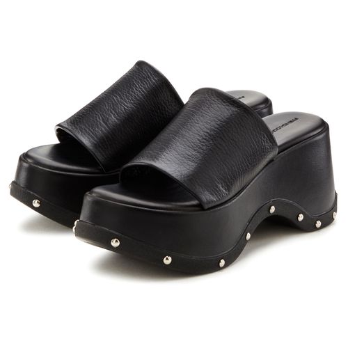 Pantolette FRENCH CONNECTION, Damen, Gr. 40, schwarz, Obermaterial: 100% Rindsleder. Futter: 100% Rindsleder. Decksohle: 100% Synthetik. Laufsohle: 100% Synthetik, unifarben, modisch, Schuhe, Mule, Sandale, offener Schuh aus Leder mit modischer Plateausohle