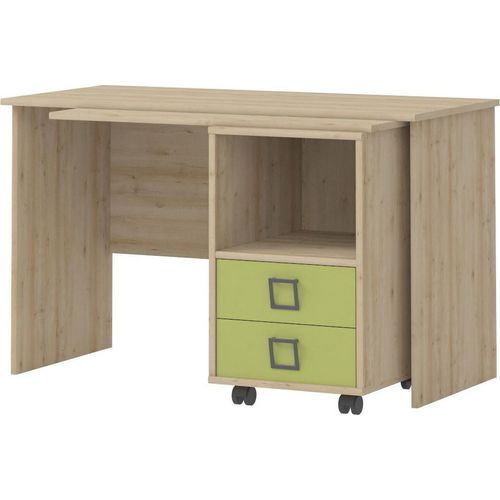 Schreibtisch 29, Farbe: Buche / Olive - 76 x 125 x 60 cm (H x B x T)