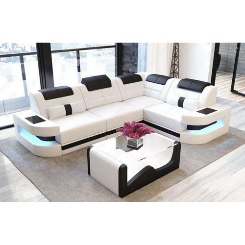 Ecksofa Como als Ledersofa mit vielen Extras Kunst-Echtleder Mix