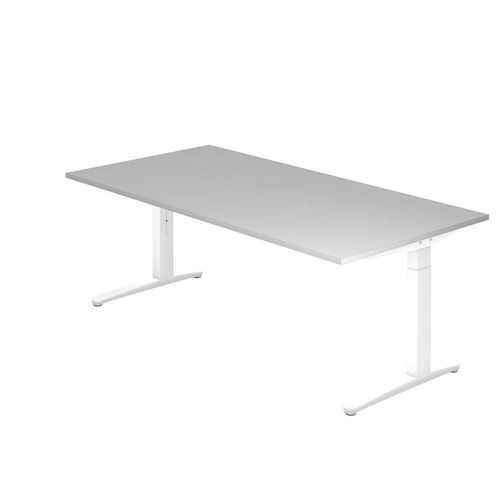Schreibtisch XB-Serie | inkl. Kabelwanne | C-Fuß | höheneinstellbar, Größe Tischplatte:200 x 100 cm, Farbe Tischplatte:Grau, Farbe Gestell:Weiß
