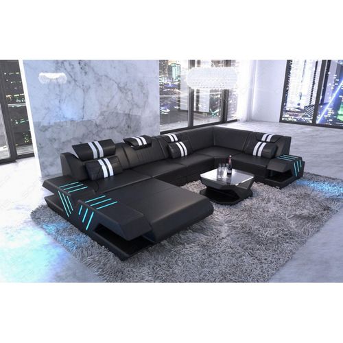 Wohnlandschaft Venedig Ledersofa mit LED Premium Kunstleder