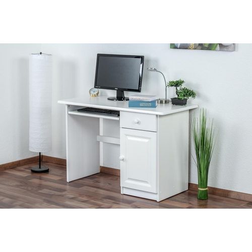 Schreibtisch Kiefer massiv Vollholz weiß lackiert 002 - Abmessung: 74 x 115 x 55 cm (H x B x T)