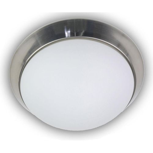 LED Flurlampe Dielenbeleuchtung DIMMBAR Ø35cm Glaslampe Opalglas Zierring NICKEL