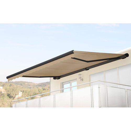Elektrische Kassetten-Markise T122, Vollkassette Volant 4x3m Polyester Creme, anthrazit