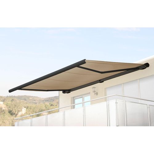Elektrische Kassettenmarkise MCW-H27, Markise Vollkassette 6x3m Polyester creme, Rahmen anthrazit