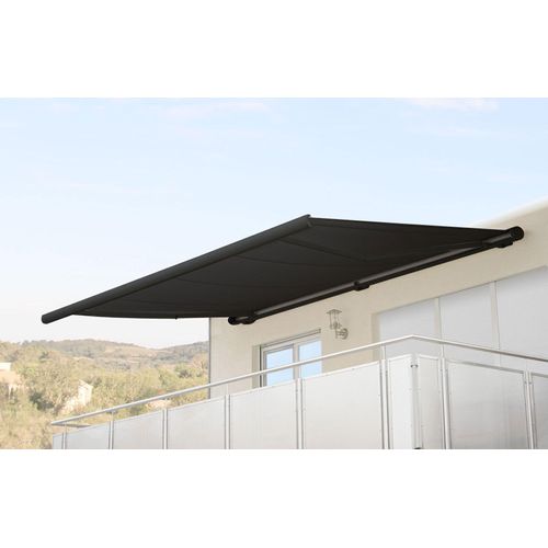 Elektrische Kassettenmarkise T124, Markise Vollkassette 5x3m Polyester anthrazit, Rahmen anthrazit