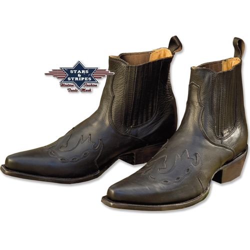 Herren Damen Western Cowboy Biker Leder Stiefelette Boots »WB-08« Schwarz