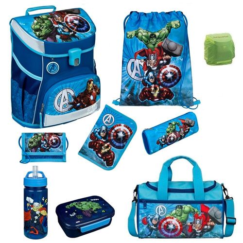 Avengers Schulranzen Set 9tlg Scooli Campus Fit Ranzen 1. Klasse mit Federmappe und Sporttasche blau