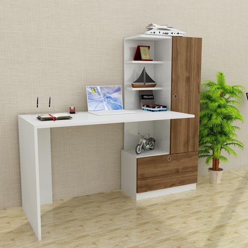 Schreibtisch Weiß-Walnuss Merinos | (B/H/T) 149,5 cm/120 cm/61,8 cm