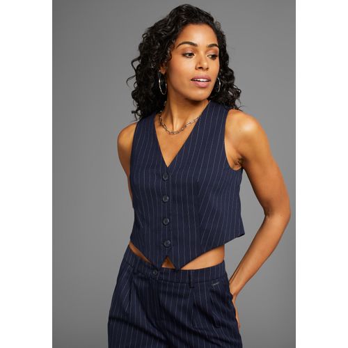 Anzugweste LAURA SCOTT, Damen, Gr. 42, blau (dunkleblau), Obermaterial: 65% Polyester, 33% Viskose, 2% Elasthan, Nadelstreifen, feminin, figurbetont, V-Ausschnitt, Westen, mit Nadelstreifen