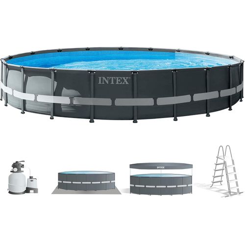 INTEX 26334GN Frame Pool Set Ultra XTR (610x122cm) inkl. Filterpumpe Abdeckplane Leiter Bodenplane
