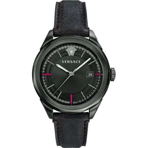 Versace VERA00418 Glaze schwarz grau braun Leder Armband Uhr Herren NEU