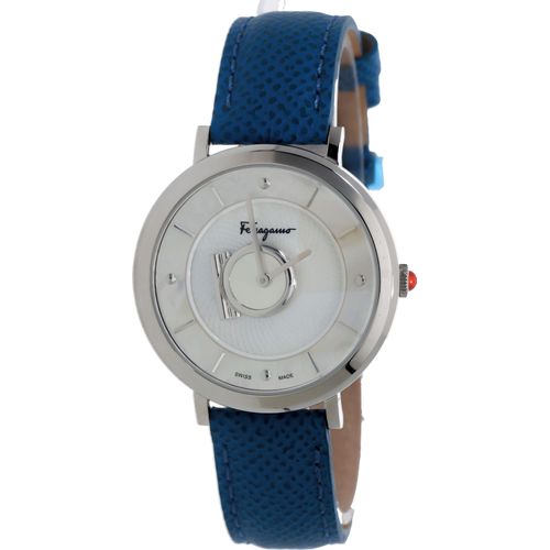 Salvatore Ferragamo SF8200119 New Minuetto silber blau Leder Damen Uhr NEU