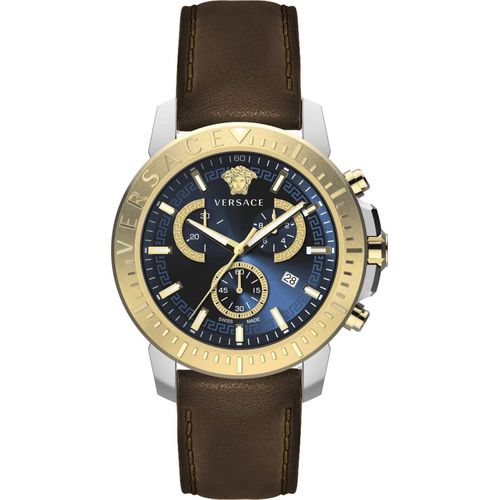 Versace VE2E00221 New Chrono blau silber gold braun Leder Herren Uhr NEU