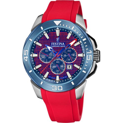 Festina Herrenarmbanduhr F20642/2 Edelstahl Silikon blau/rot