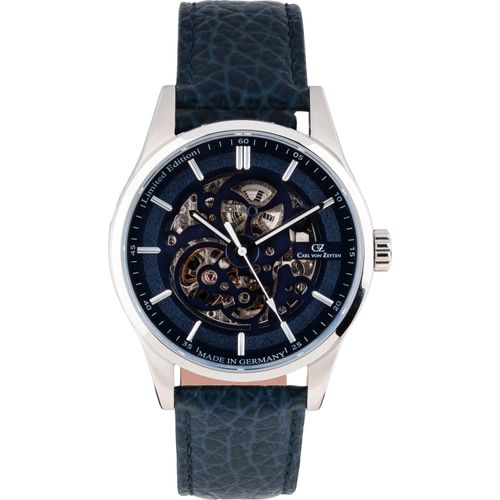 Carl von Zeyten CVZ0076BLS Alpirsbach Automatik silber blau Leder Herren Uhr NEU