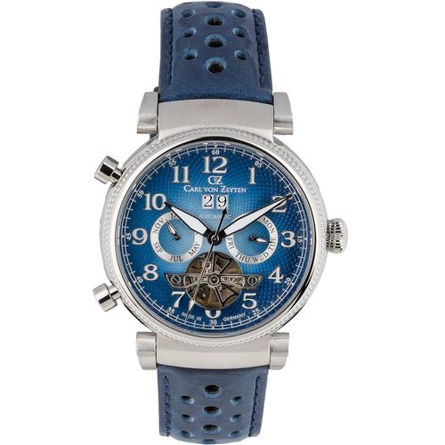 Carl von Zeyten CVZ0075BLS Ruhestein Automatik silber blau Leder Herren Uhr NEU