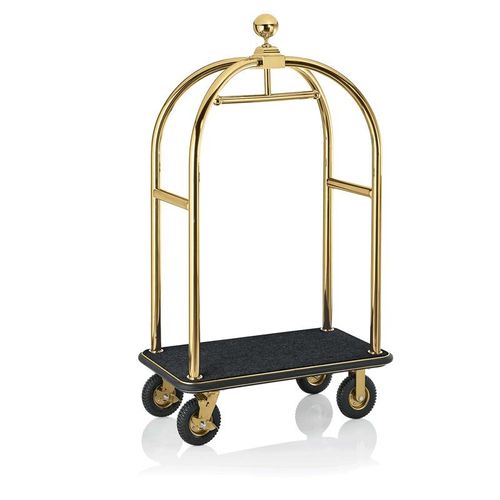 WAS Germany Gpäckwagen Hotel, 113 x 62 x 191 cm, goldfarben, schwarzer Teppich, Edelstahl