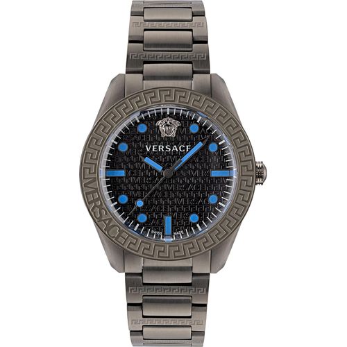 Versace VE2T00622 Greca Dome schwarz grau Edelstahl Armband Uhr Herren NEU