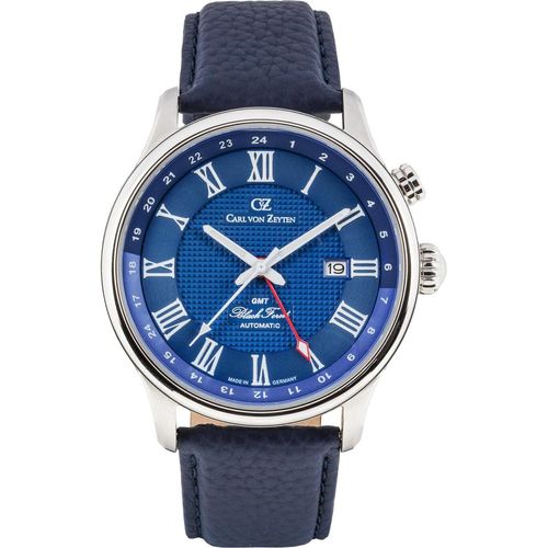 Carl von Zeyten CVZ0087BLS Rench Automatik GMT silber blau Leder Herren Uhr NEU