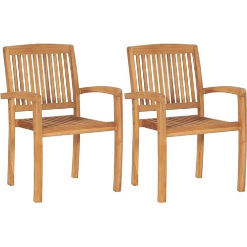 Garten-Essstühle 2 Stk. Stapelbar Teak Massivholz