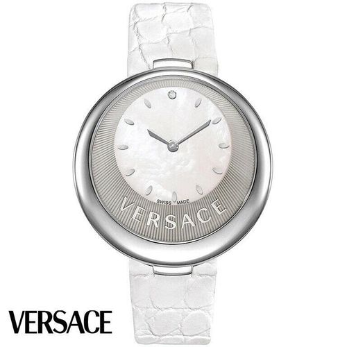 Versace 87Q99D498S001 Perpetuelle silber weiss Leder Armband Uhr Damen NEU