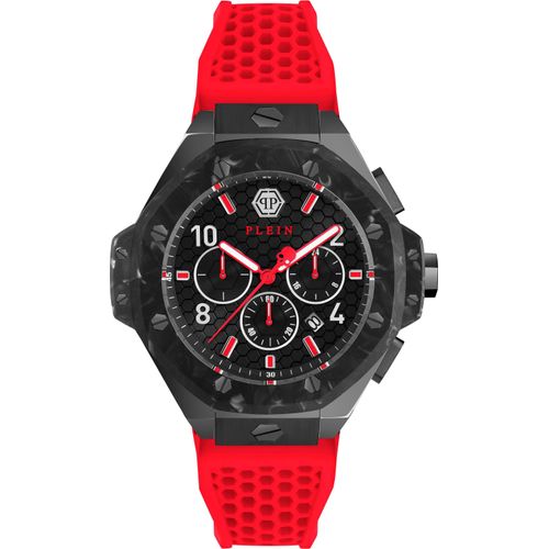 Philipp Plein PWPRA0724 CHRONO ROYAL schwarz rot Silikon Herren Uhr NEU