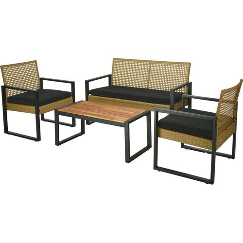 Gartenmöbelset, Stühle aus Geflecht mit Holztisch