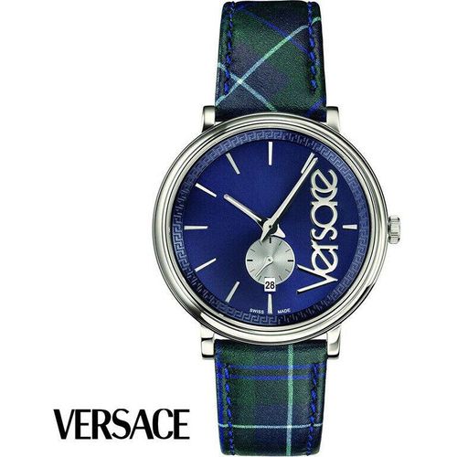 Versace VEBQ00118 V-Circle Clans Edition silber blau grün Leder Herren Uhr NEU