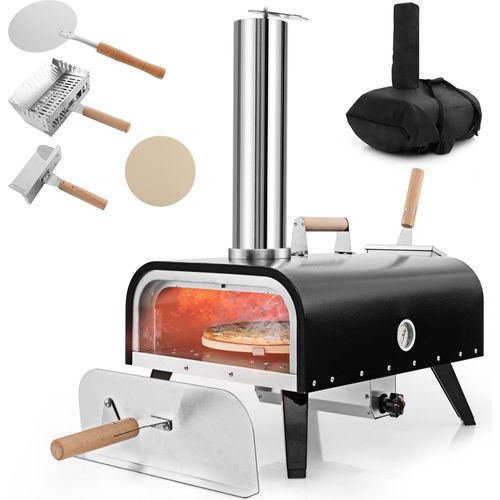 COSTWAY Outdoor Pizzaofen tragbar, Pizza Ofen aus Edelstahl mit Pizzastein, Pizzaschaufel, Thermometer, klappbaren Beinen & Tragetasche