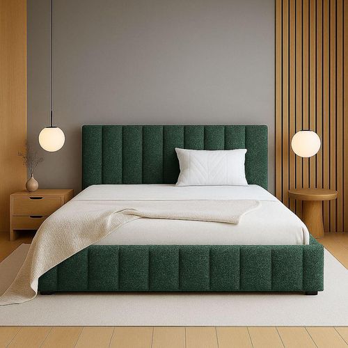 GUTTO Polsterbett nach Maß Gruen 180x200 Metall-Lattenrost Hochwertig Boucle Teddystoff mit Bettkasten und Stauraum