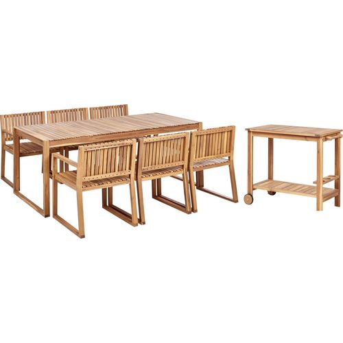 BELIANI Gartenmöbel Set 8-Teilig Hellbraun es Akazienholz Rustikal Modern Gartentisch 180x90 cm mit 6 Stühlen und Teewagen Terrasse Outdoor