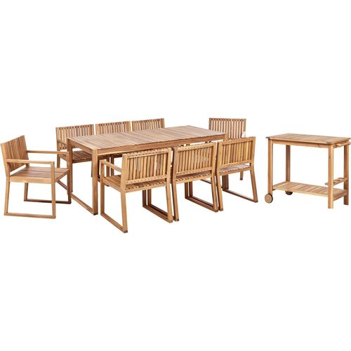 BELIANI Gartenmöbel Set 10-Teilig Hellbraun es Akazienholz Runstikal Modern Gartentisch 180x90 cm mit 8 Stühlen und Teewagen Terrasse