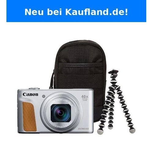 Canon Powershot SX740 hs lite Silber + Reisekit mit Tasche, Halterung & gratis EC21 Reinigungstücher