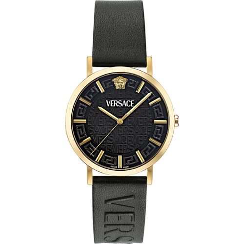Versace Herren Uhr Greca Slim Gold Schwarz Leder VE8Q00224