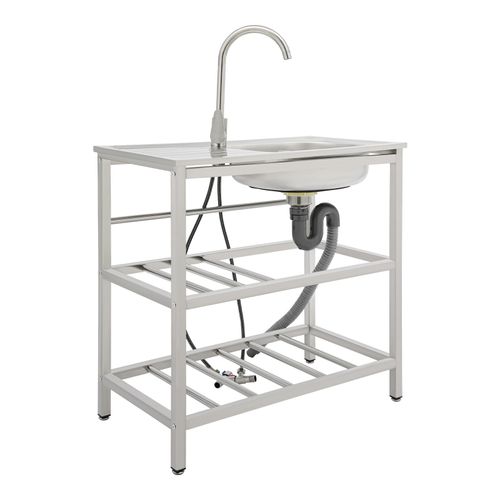 Edelstahl Küchenspüle Freistehende Edelstahlspüle mit Wasserhahn Silber Spülbecken
