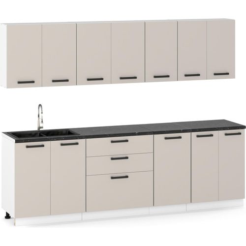Küchenzeile Küchenblock moderne Küchenmöbel-Set Möbelsets 260 cm Kaschmir