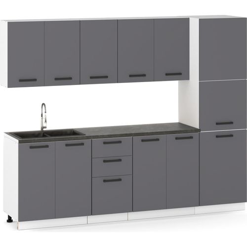 Küchenzeile Küchenblock moderne Küchenmöbel-Set Möbelsets 260 cm Graphit