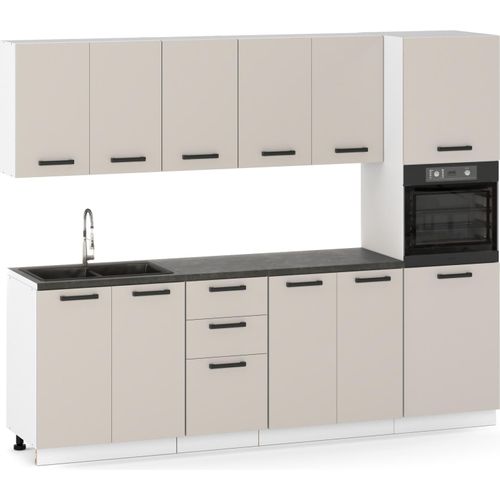 Küchenzeile Küchenblock moderne Küchenmöbel-Set Möbelsets 260 cm Kaschmir