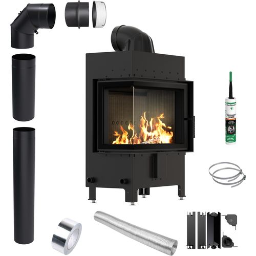 Kamin KRATKI LUCY Links 12 kW Ø200 SCHWARZ mit Schließung Montageset