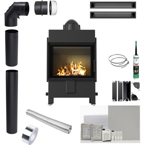 Kamin Kamineinsatz KRATKI LUCY 12 kW Ø 200 Schwarz EKO Einbauset