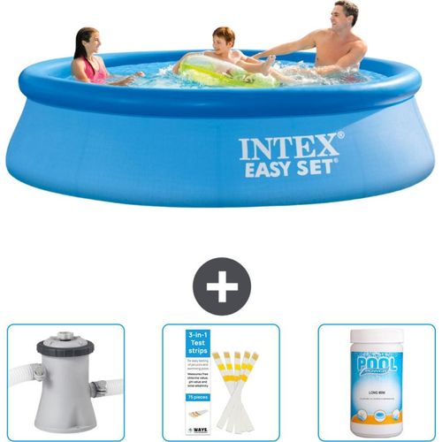 Intex runder aufblasbarer Easy Set-Pool – 305 x 76 cm – Blau – im Lieferumfang enthalten Filterpumpe für Schwimmbad - Teststreifen - Chlor