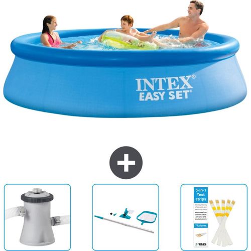 Intex runder aufblasbarer Easy Set-Pool – 305 x 76 cm – Blau – im Lieferumfang enthalten Filterpumpe für Schwimmbad - Reinigungskit - Teststreifen