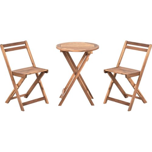 BELIANI Balkonset Braun Akazienholz 3-Teilig Runder Balkontisch mit 2 Stühlen Klappbar Rustikal Outdoor Balkon Terrasse Garten
