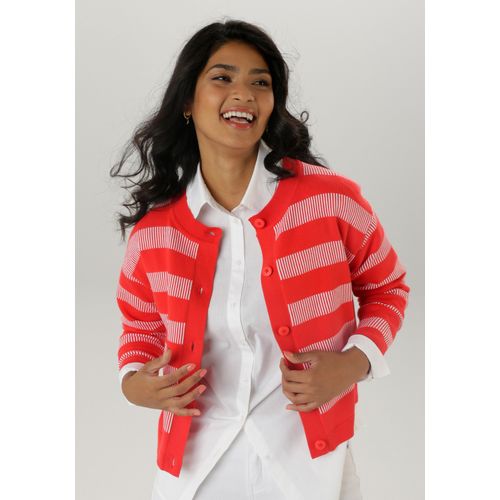 Strickjacke ANISTON SELECTED, Damen, Gr. 40, rot (rot, weiß), Strick, Obermaterial: 70% Baumwolle, 30% Polyamid, gemustert, gestreift, figurumspielend taillenbedeckt, Rundhals, Strickbündchen, Strickjacken, im trendigen Streifen-Dessin