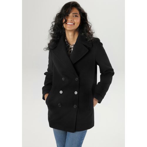 Cabanjacke ANISTON SELECTED, Damen, Gr. 42, schwarz, Web, Obermaterial: 100% Polyester. Futter: 100% Polyester, unifarben, klassisch, lässig geschnitten Po-bedeckend, Langarm, Jacken, mit breitem Reverskragen - NEUE KOLLEKTION